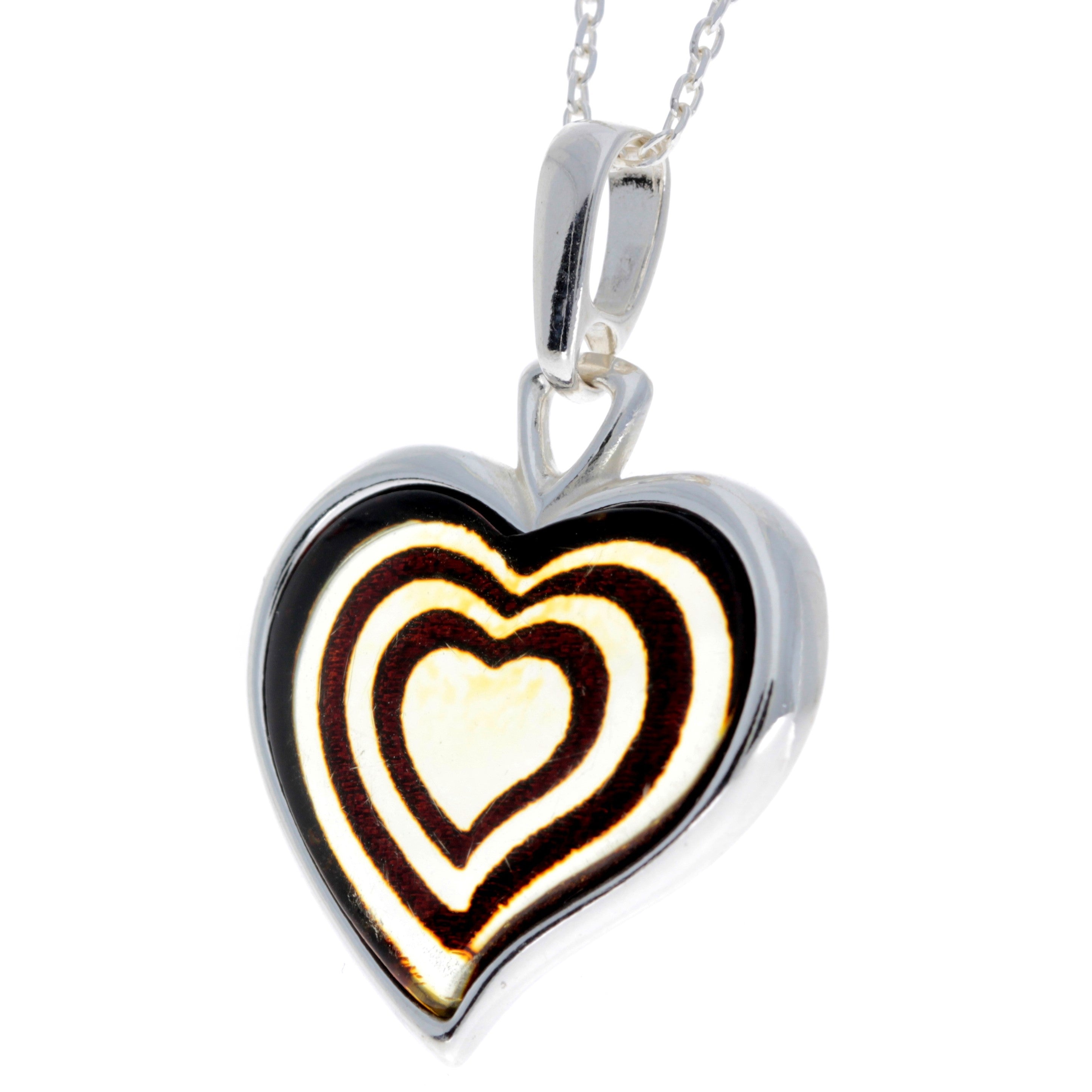 925 Sterling Silver Gold Plated & Baltic Amber Heart Engraved Pendant - AF204