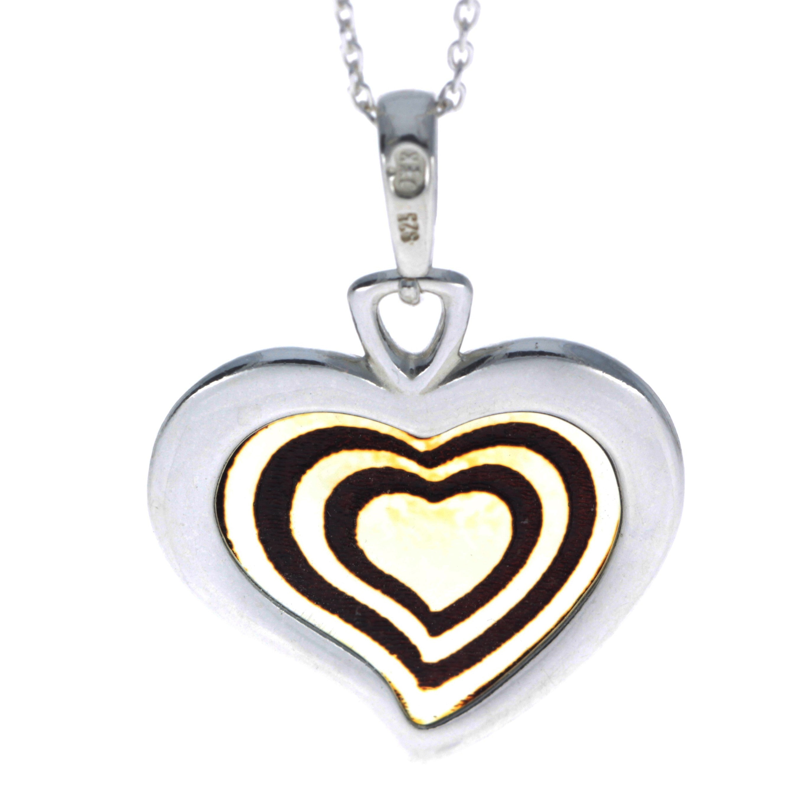 925 Sterling Silver Gold Plated & Baltic Amber Heart Engraved Pendant - AF204