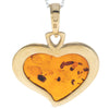 925 Sterling Silver Gold Plated & Baltic Amber Heart Engraved Pendant - AF204