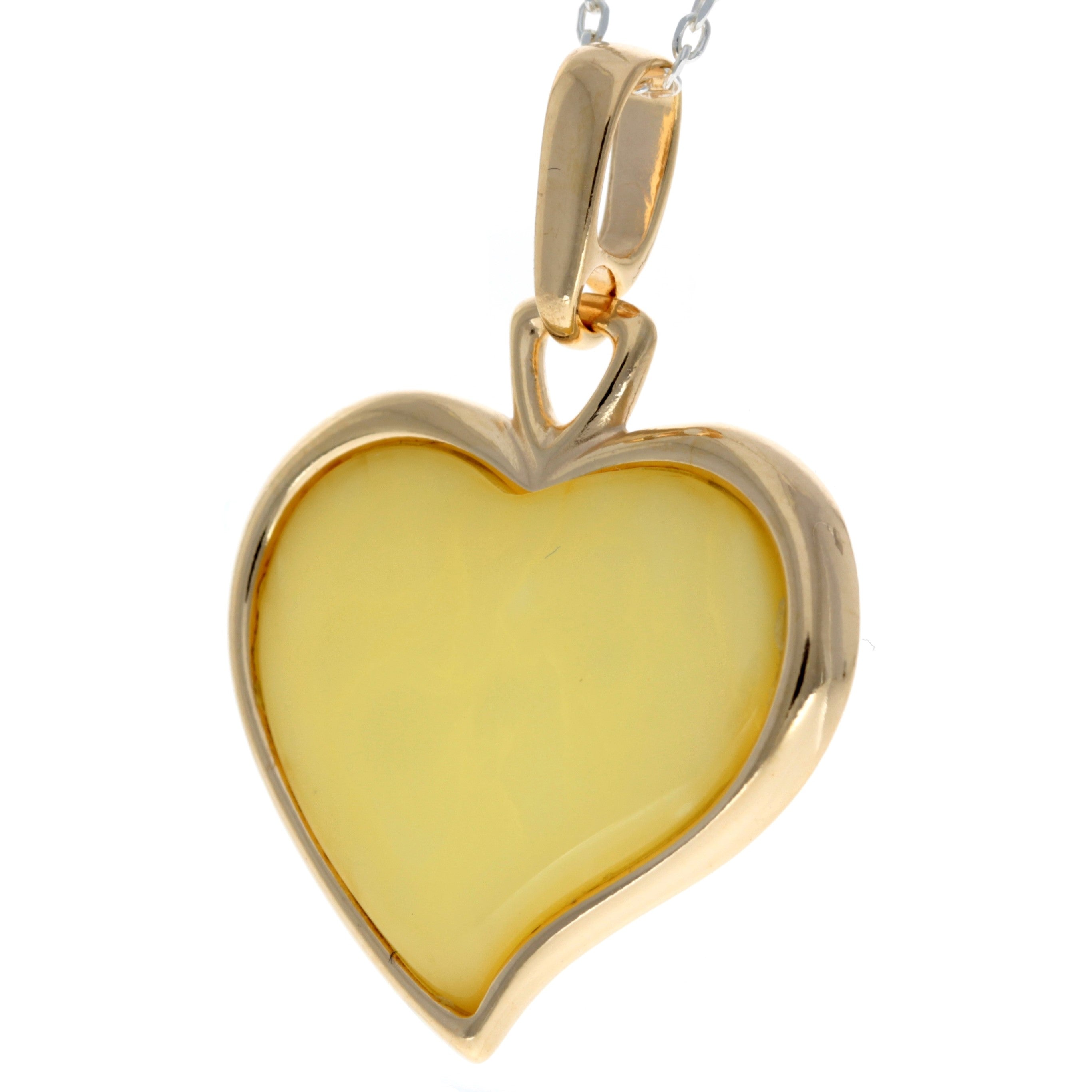 925 Sterling Silver Gold Plated & Baltic Amber Heart Engraved Pendant - AF204