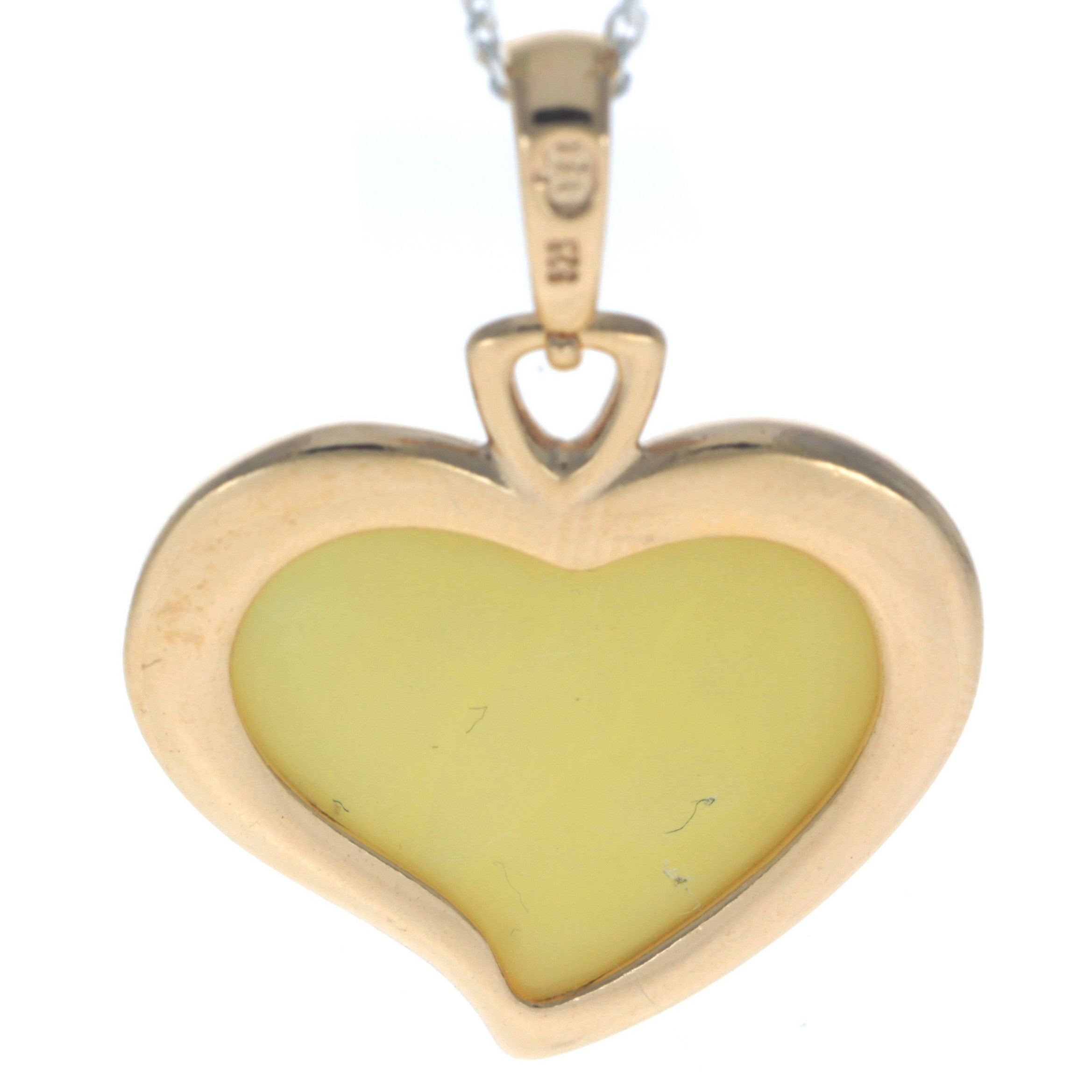 925 Sterling Silver Gold Plated & Baltic Amber Heart Engraved Pendant - AF204