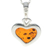 925 Sterling Silver & Baltic Amber Classic Heart Engraved Heart Pendant - AC203