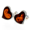 925 Sterling Silver & Baltic Amber Classic Heart Engraved Heart Studs Earrings - AC004