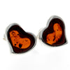 925 Sterling Silver & Baltic Amber Classic Heart Engraved Heart Studs Earrings - AC004