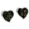 925 Sterling Silver & Baltic Amber Classic Heart Engraved Heart Studs Earrings - AC004