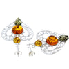 925 Sterling Silver & Baltic Amber Large Drop Hearts Earrings - M643