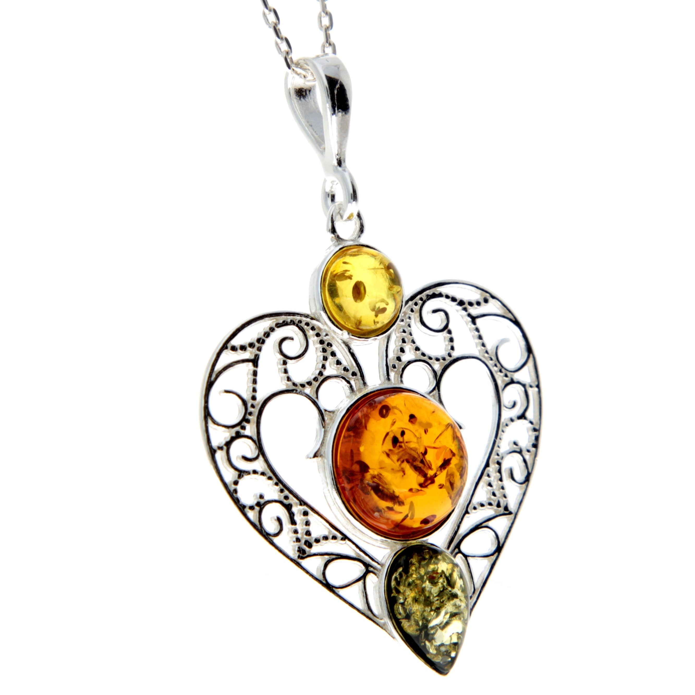 925 Sterling Silver & Baltic Amber Large Heart Pendant - M2005