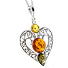 925 Sterling Silver & Baltic Amber Large Heart Pendant - M2005