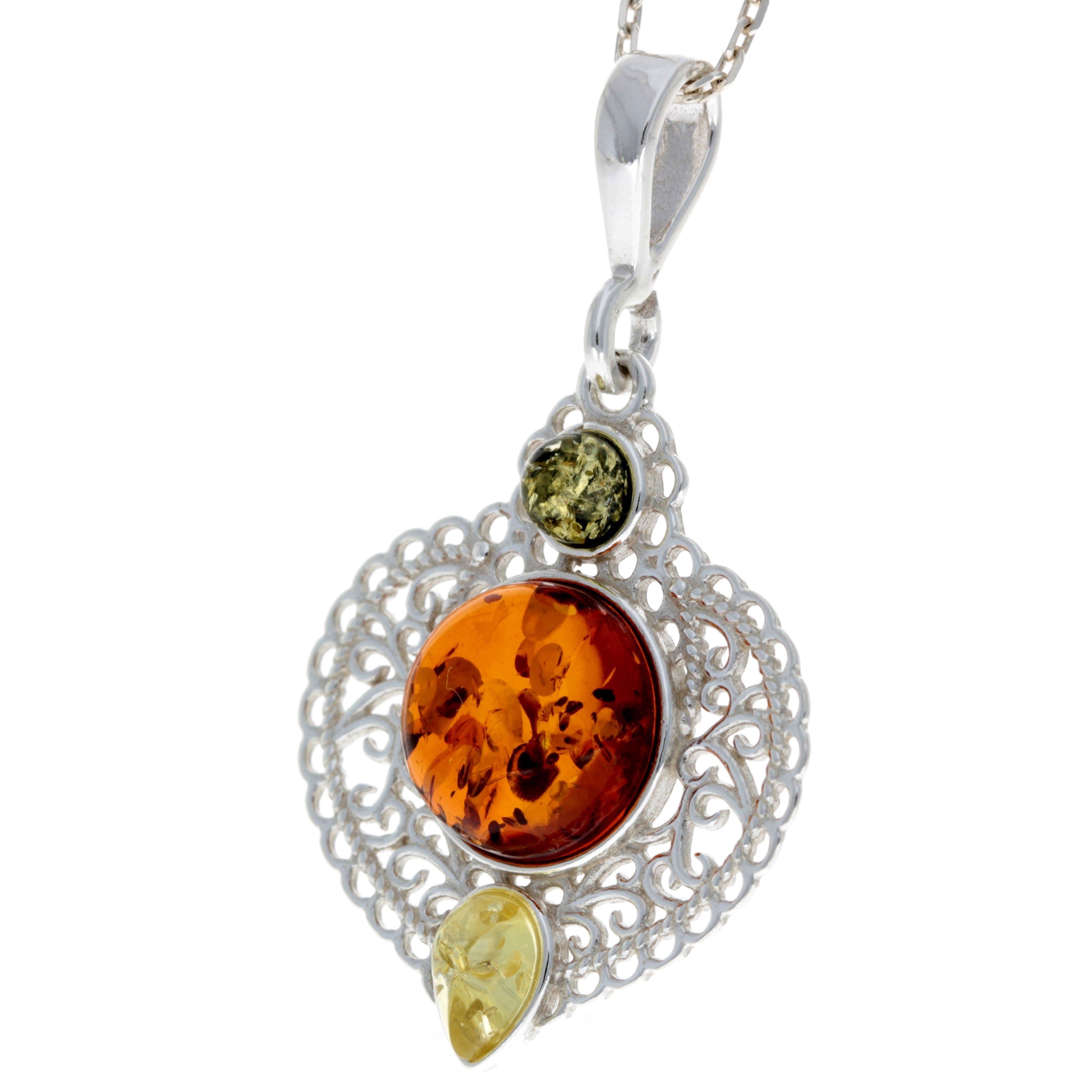 925 Sterling Silver & Baltic Amber Modern Pendant - M382