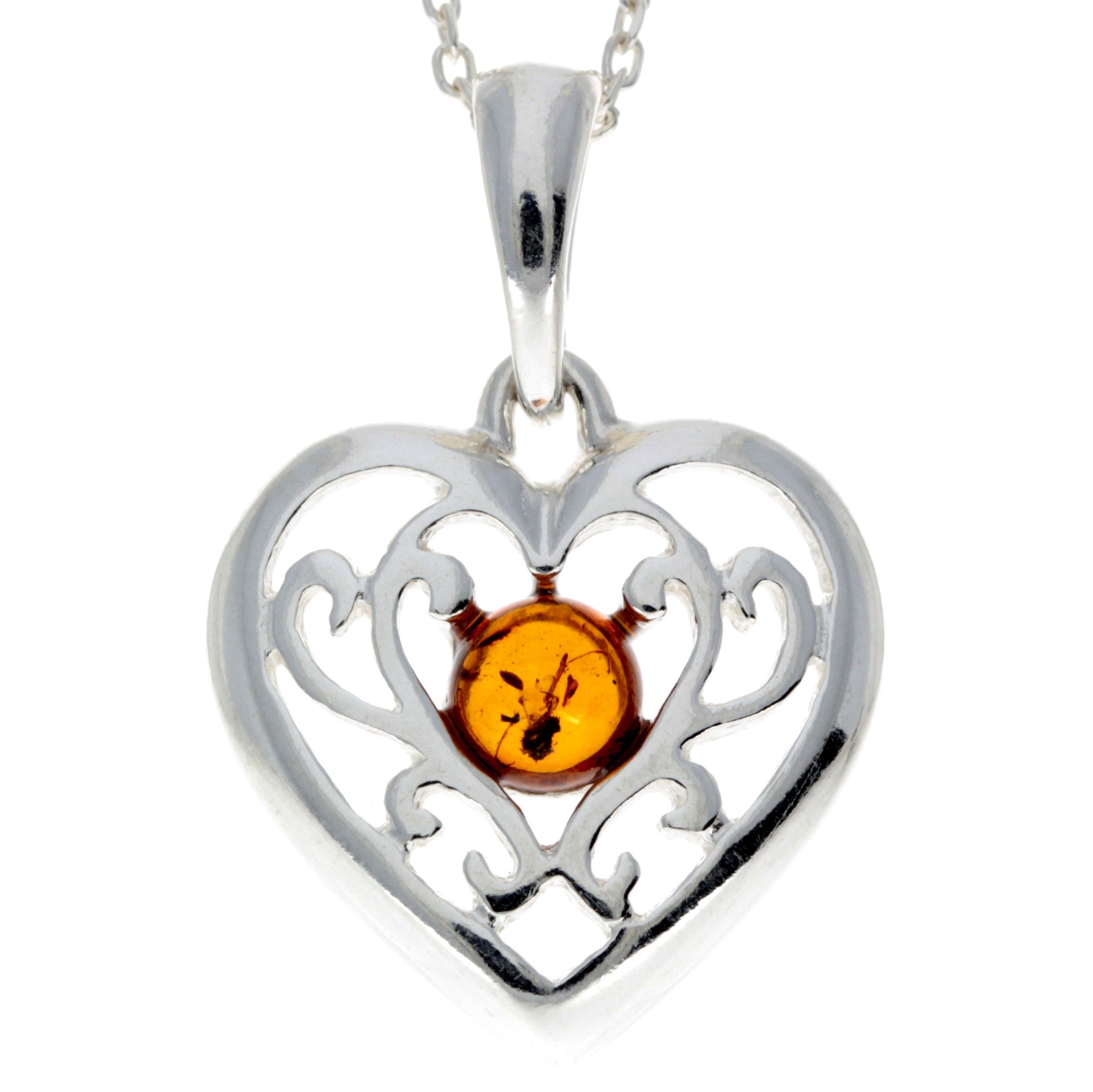 925 Sterling Silver & Baltic Amber Modern Heart Pendant - GL2006