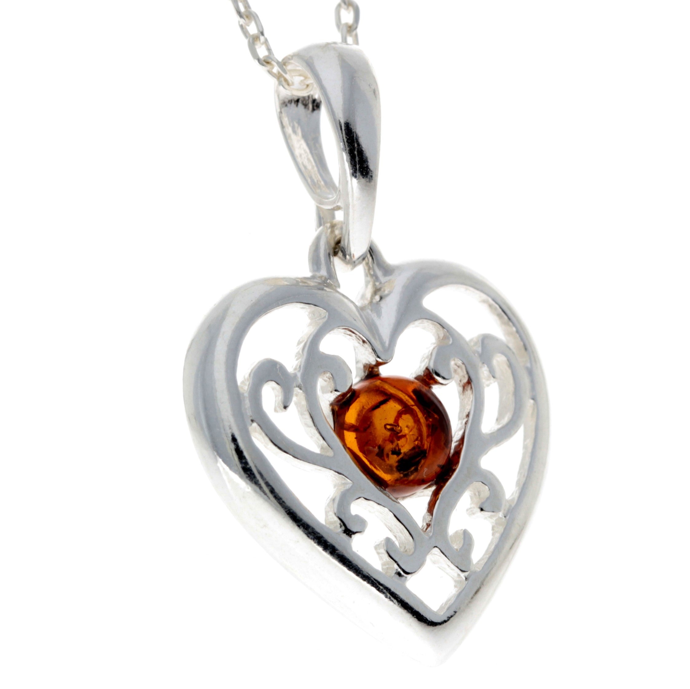 925 Sterling Silver & Baltic Amber Modern Heart Pendant - GL2006