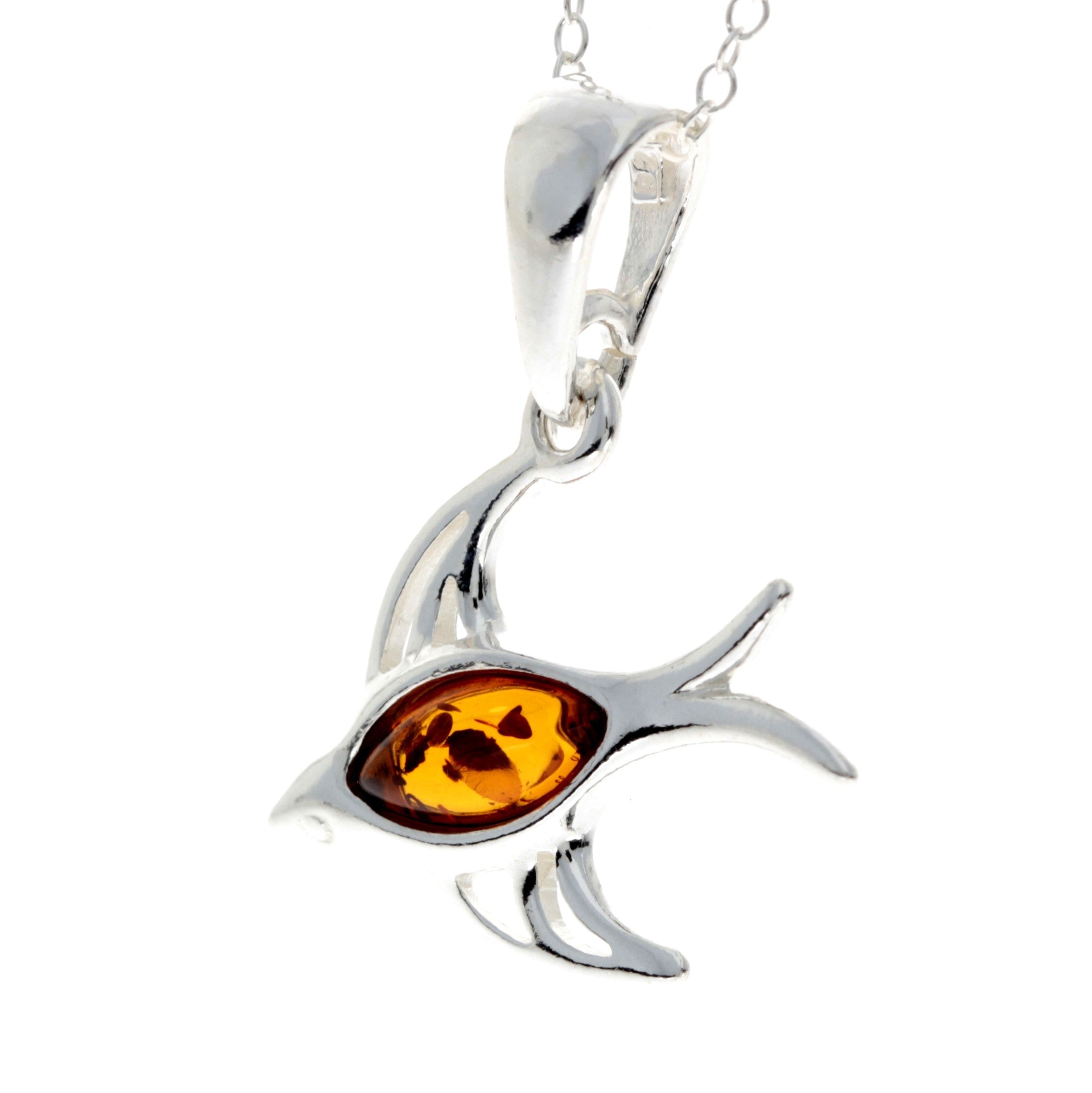 925 Sterling Silver & Baltic Amber Flying High Swallow Bird - GL396