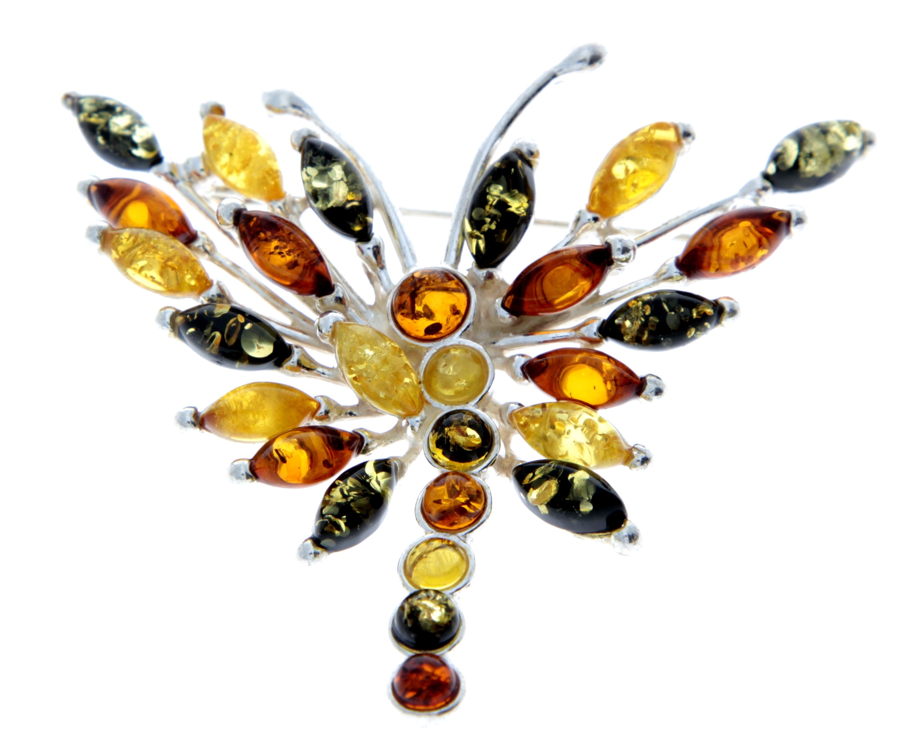 925 Sterling Silver & Baltic Amber Butterfly Unusual Brooch - 4155