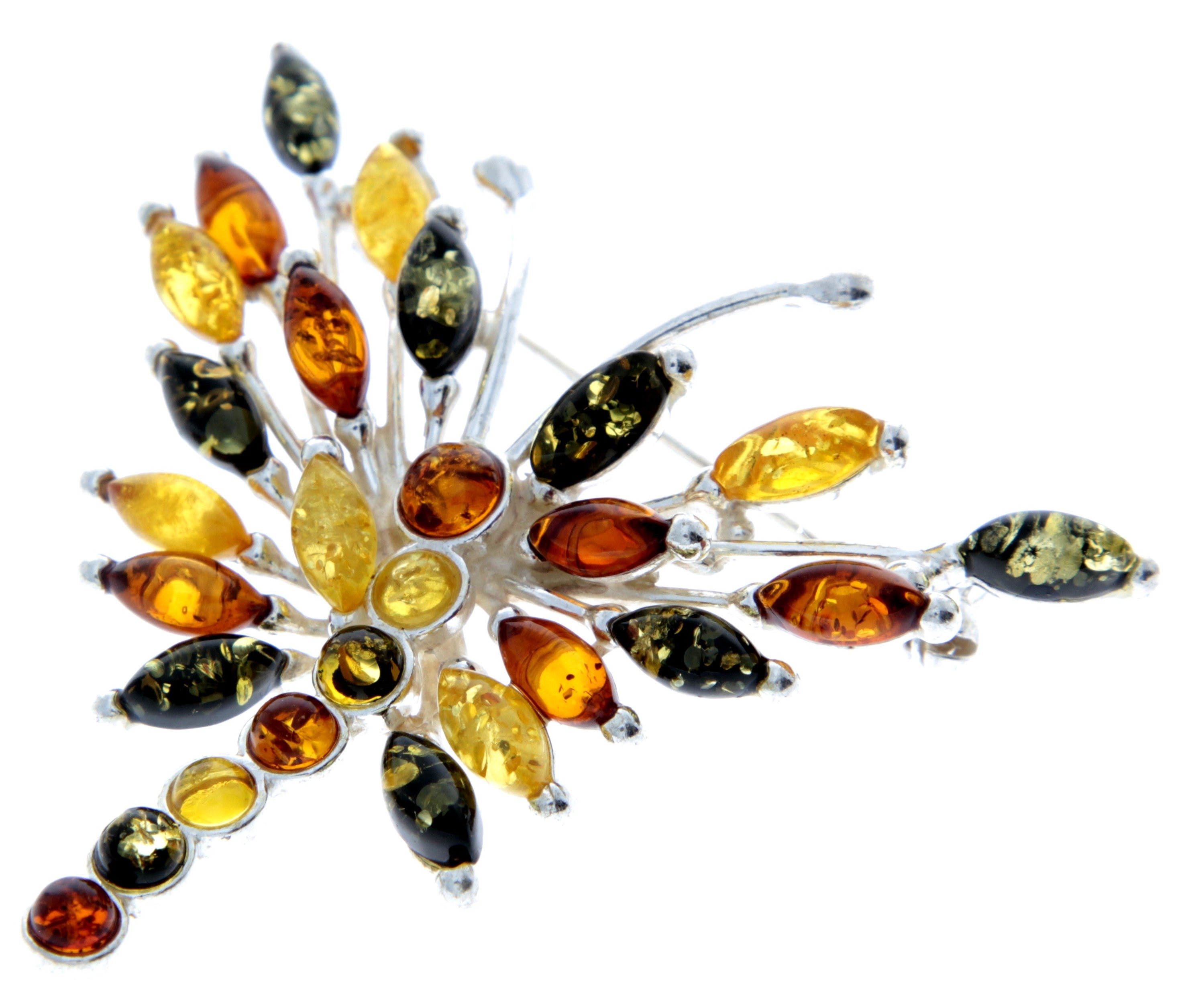 925 Sterling Silver & Baltic Amber Butterfly Unusual Brooch - 4155