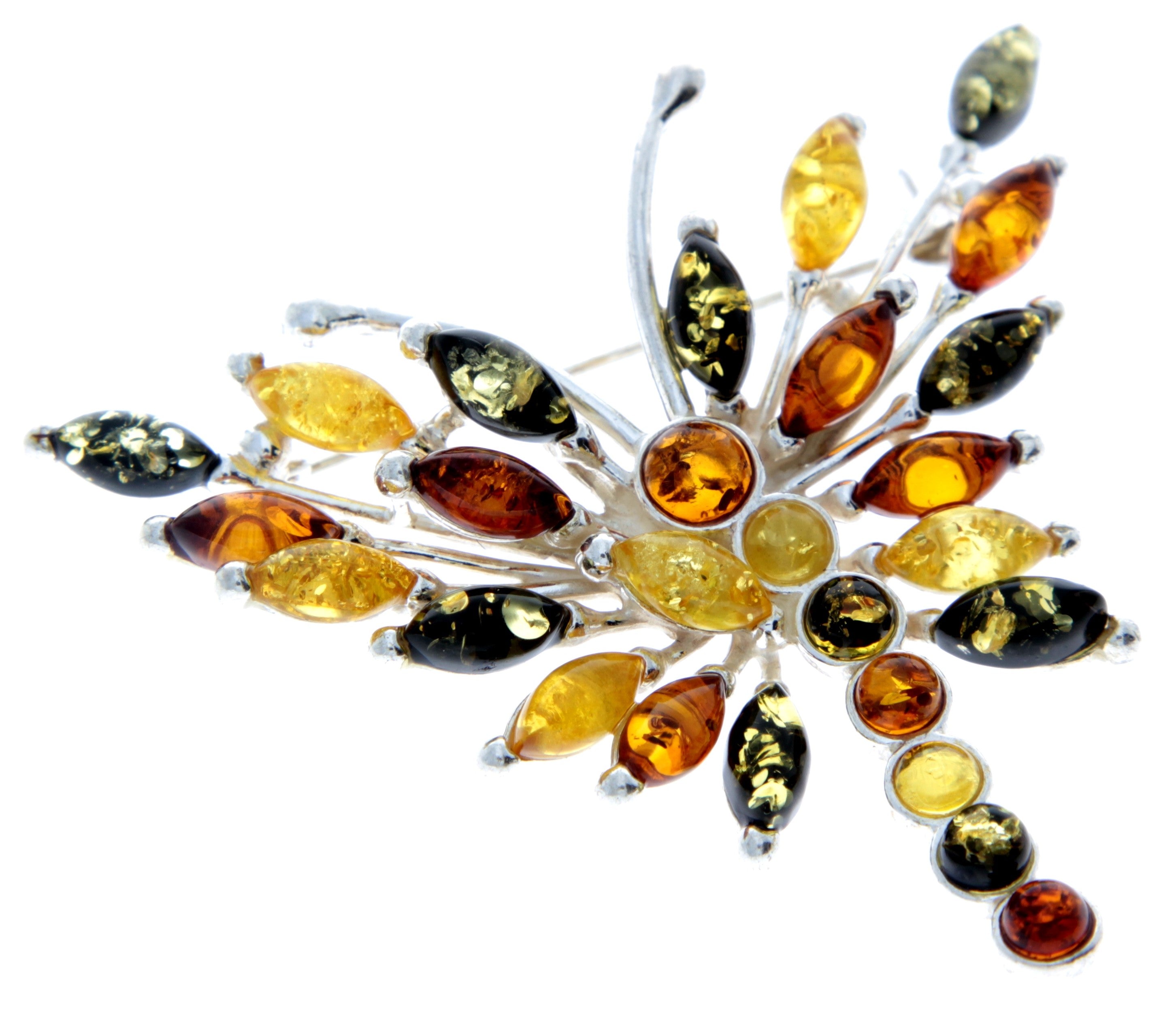 925 Sterling Silver & Baltic Amber Butterfly Unusual Brooch - 4155