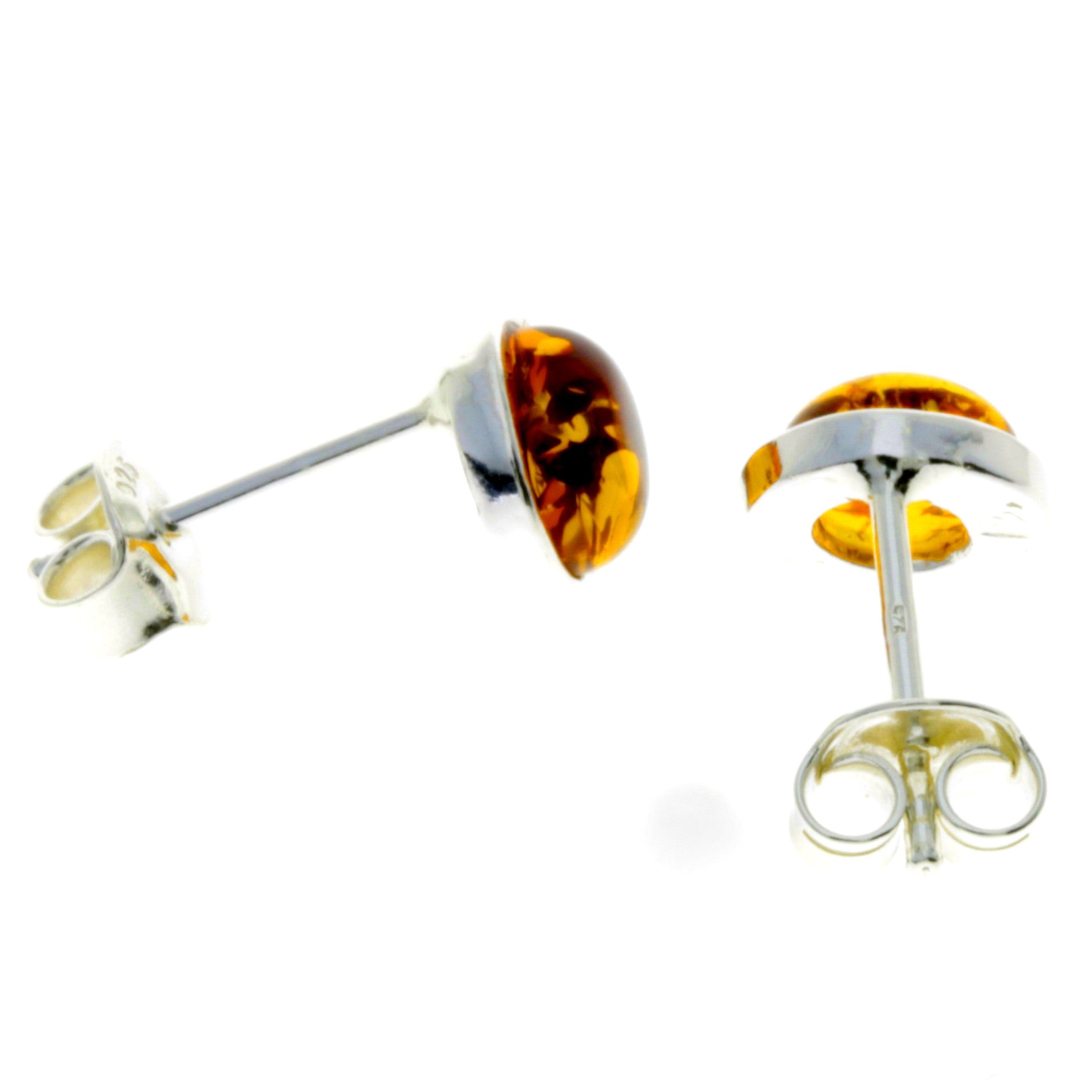 925 Sterling Silver & Baltic Amber Classic Round Studs Earrings - M647