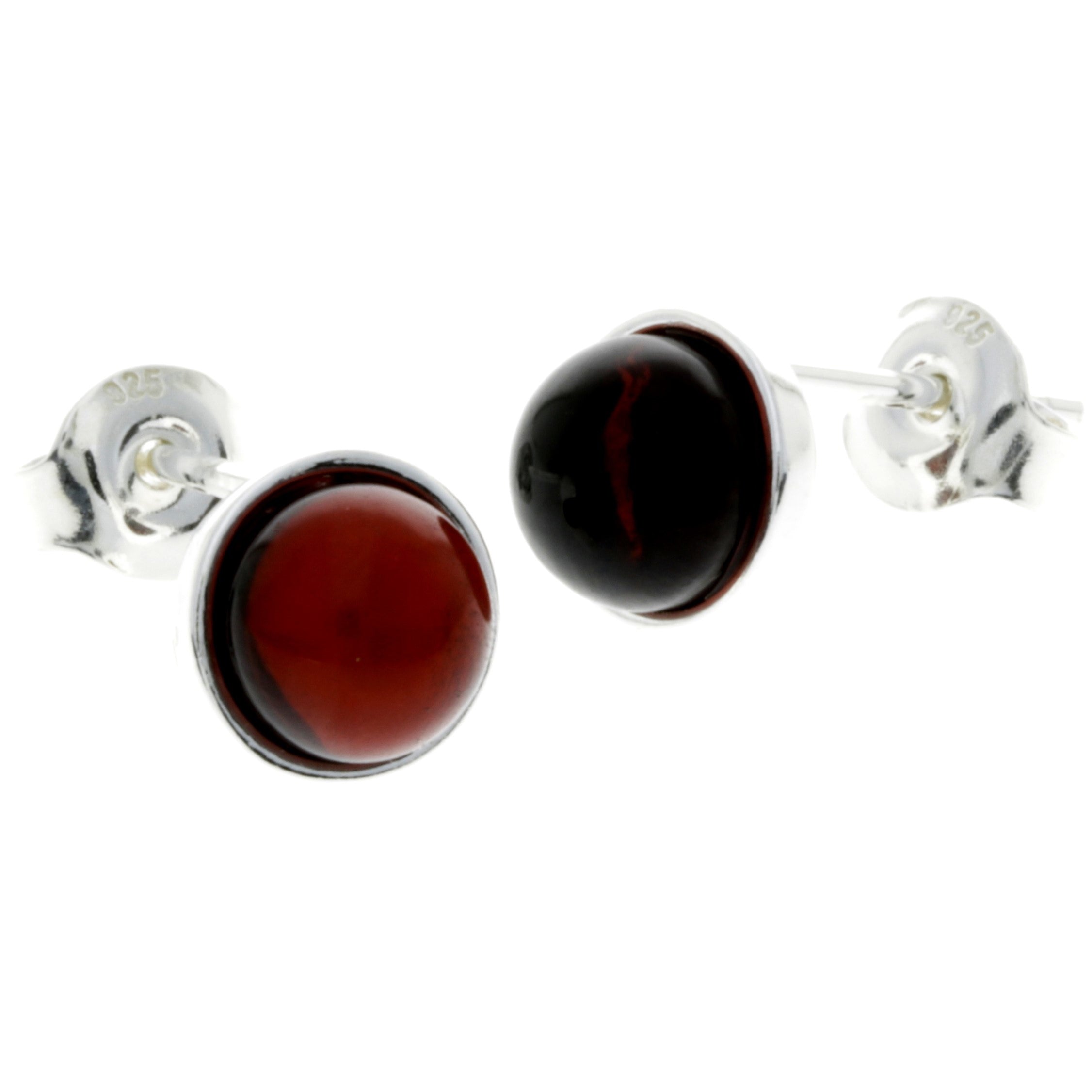 925 Sterling Silver & Baltic Amber Classic Round Studs Earrings - M647