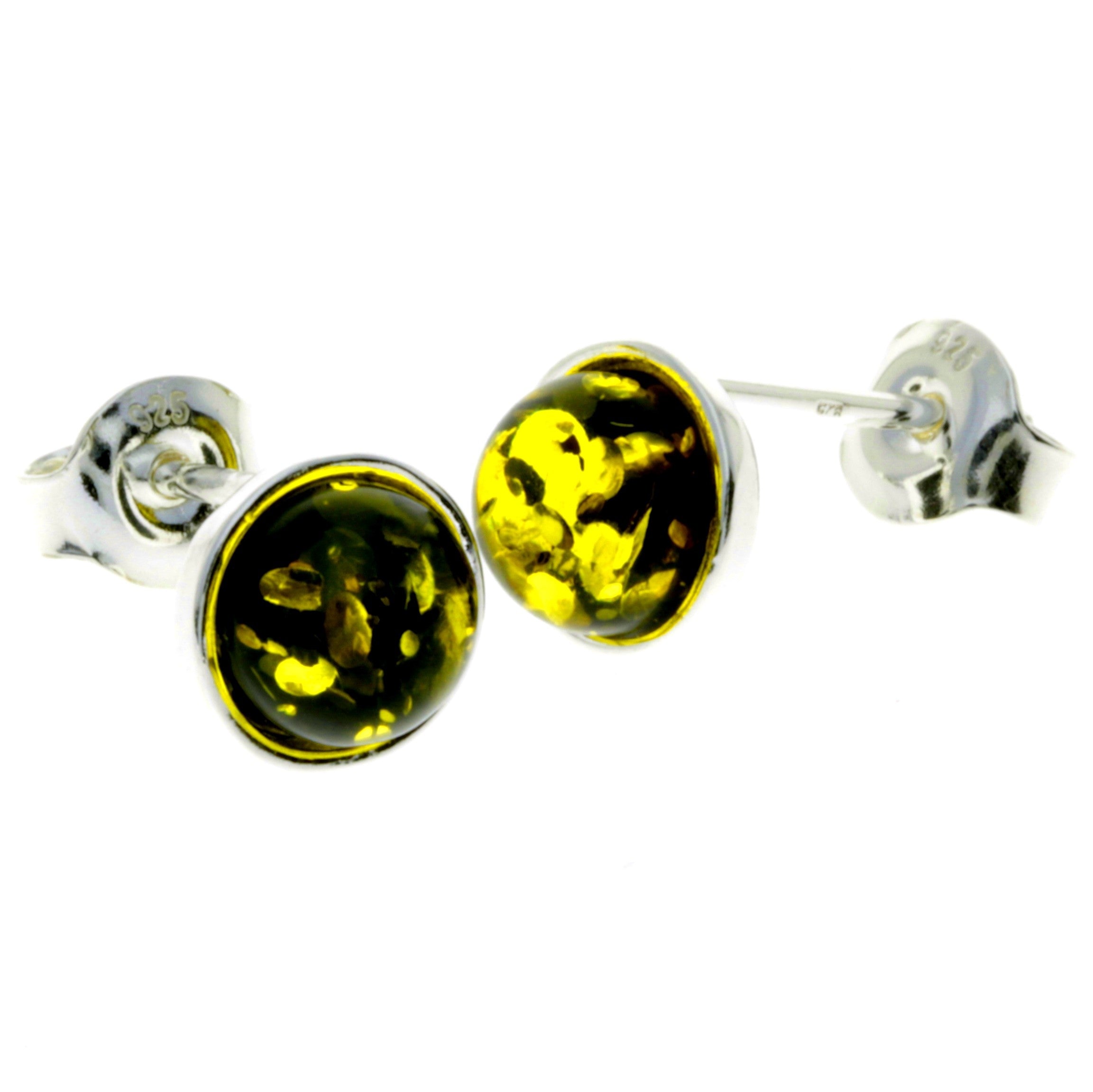 925 Sterling Silver & Baltic Amber Classic Round Studs Earrings - M647