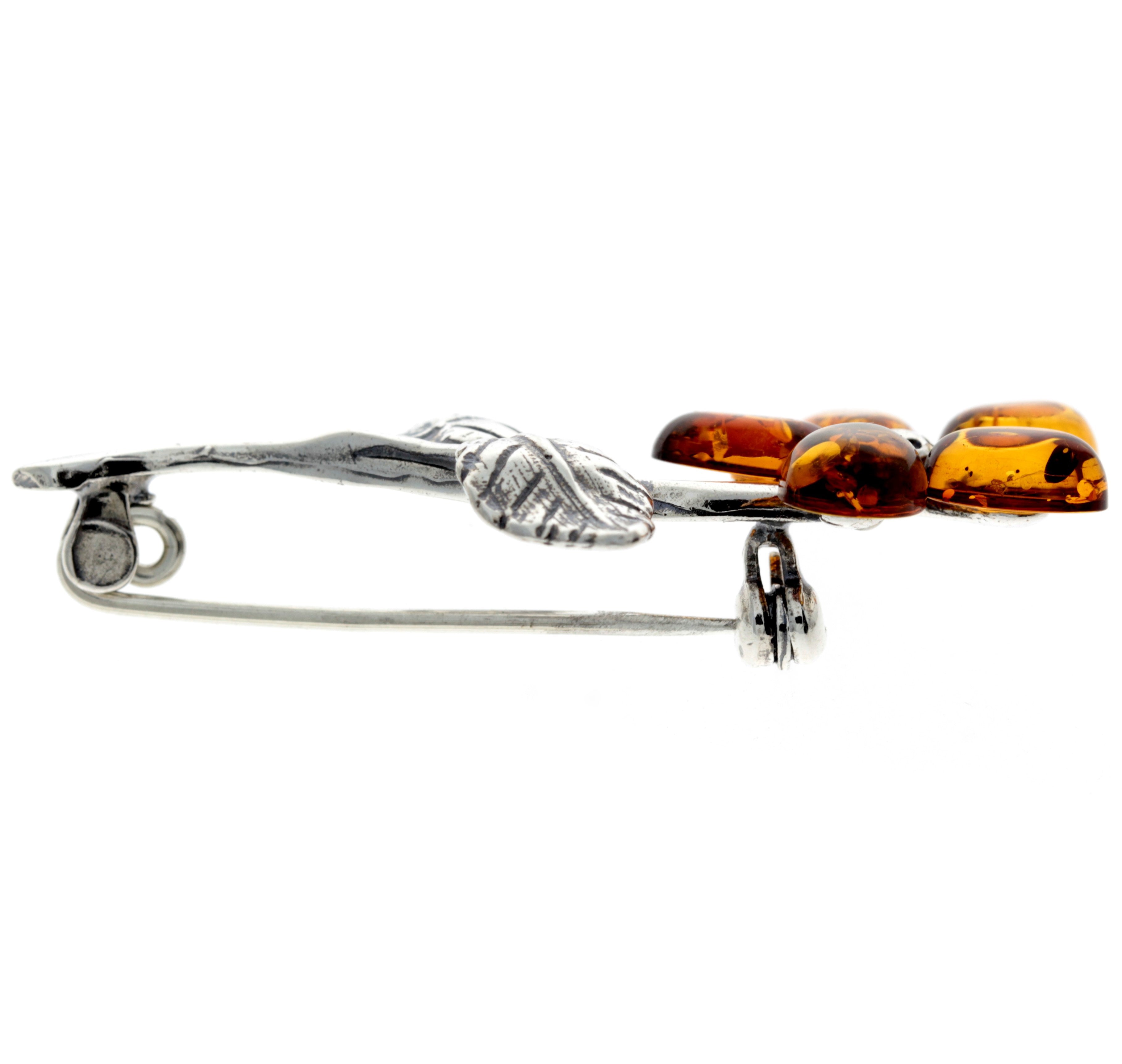 925 Sterling Silver & Baltic Amber Flower Brooch - 4015