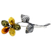 925 Sterling Silver & Baltic Amber Flower Brooch - 4015