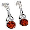 925 Sterling Silver & Baltic Amber Celtic Drop Earrings - 5425