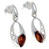 925 Sterling Silver & Baltic Amber Celtic Drop Earrings - GL179