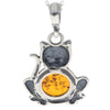 925 Sterling Silver & Baltic Amber Pussy Cat Pendant - 1677