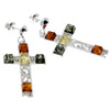 925 Sterling Silver & Baltic Amber Cross Earrings - M644