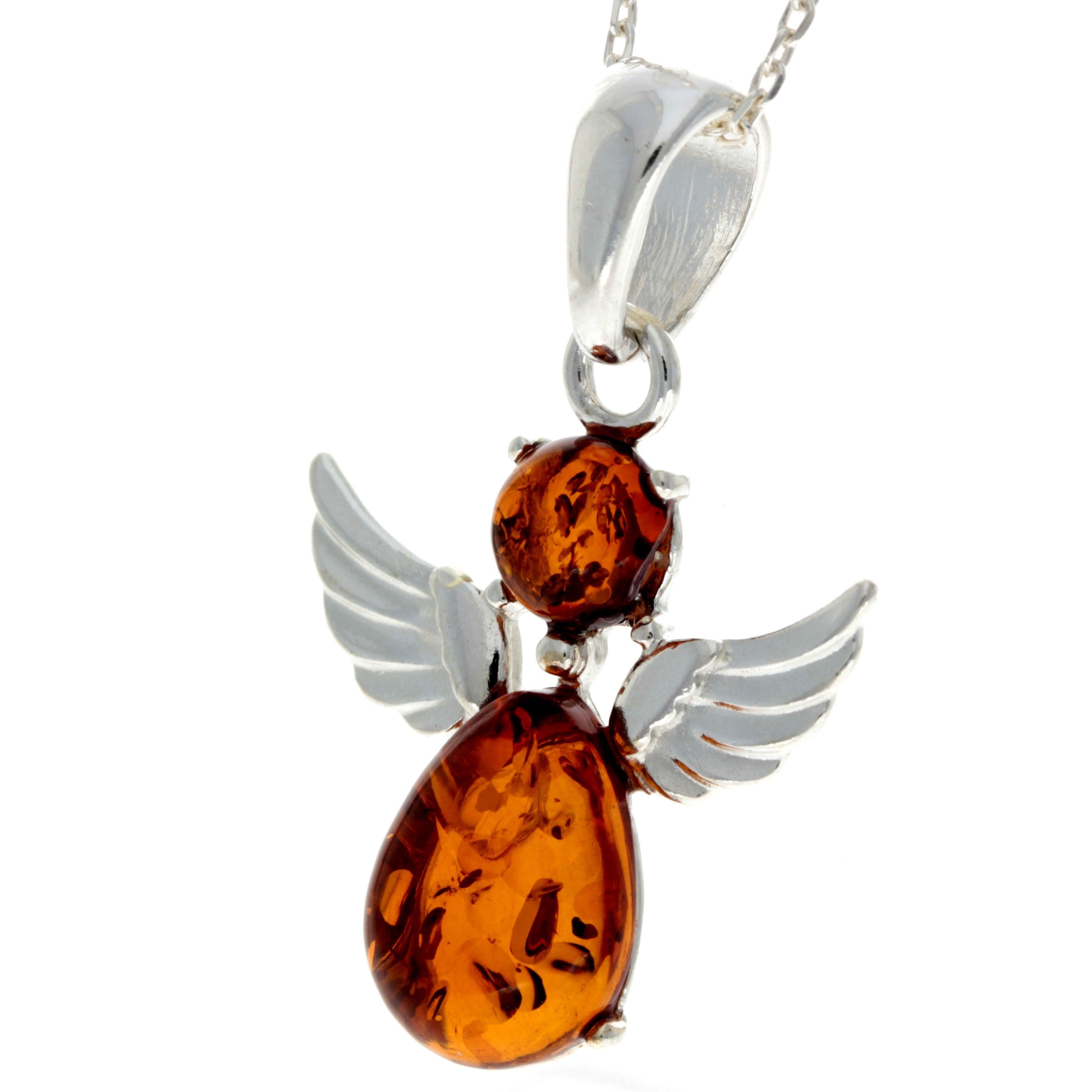 925 Sterling Silver & Baltic Amber Angel Pendant - 600