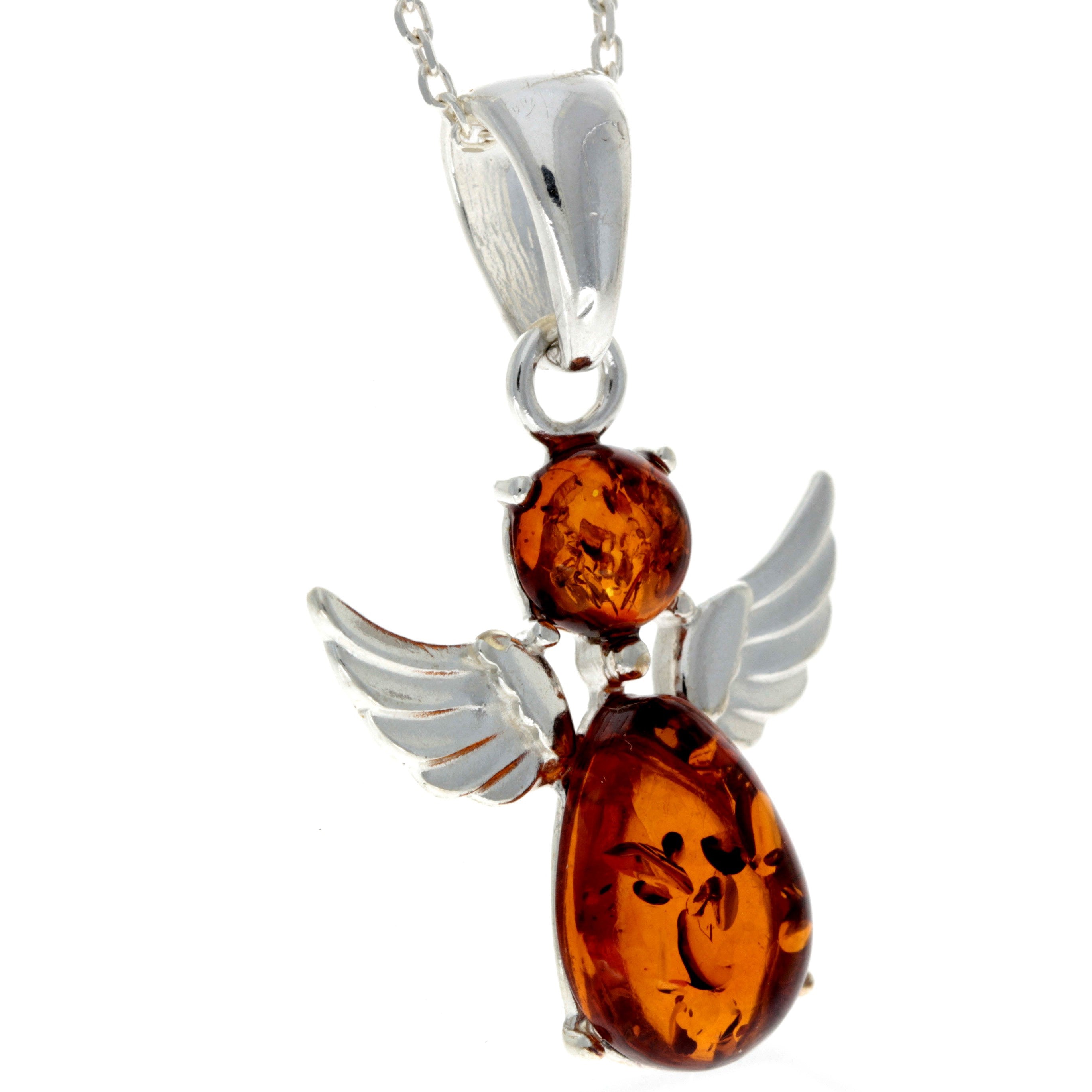 925 Sterling Silver & Baltic Amber Angel Pendant - 600