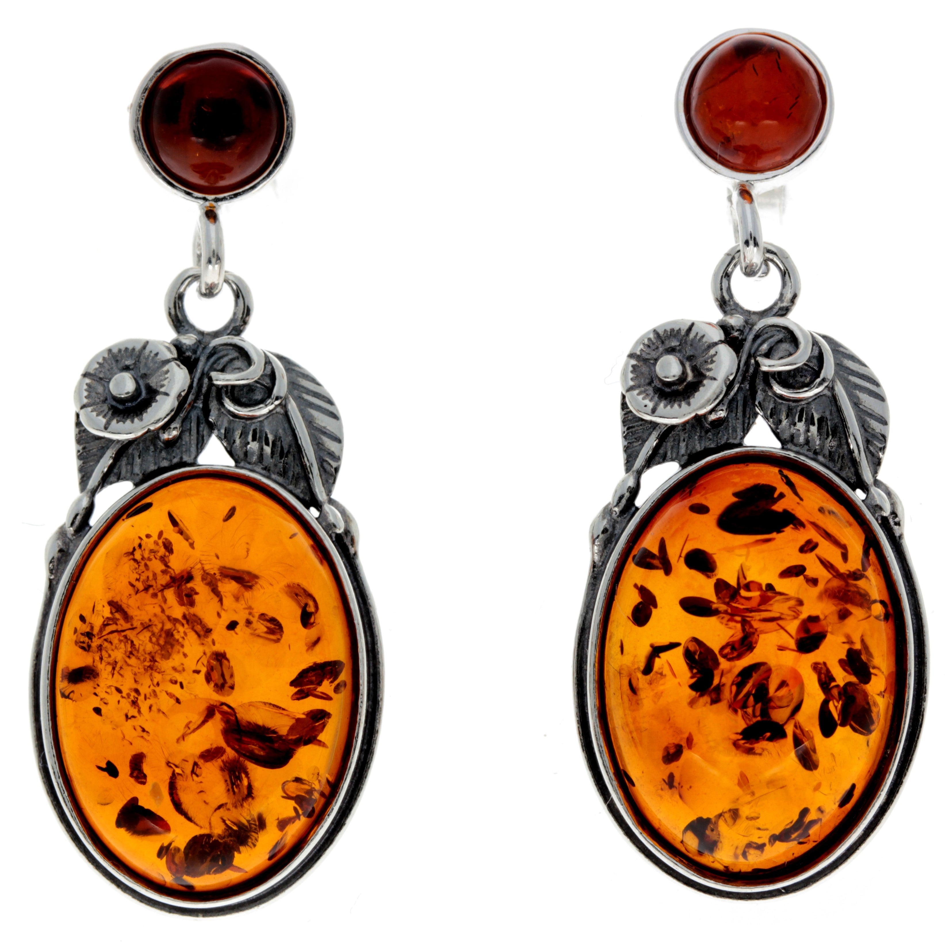 925 Sterling Silver & Baltic Amber Large Drop Earrings - 5405