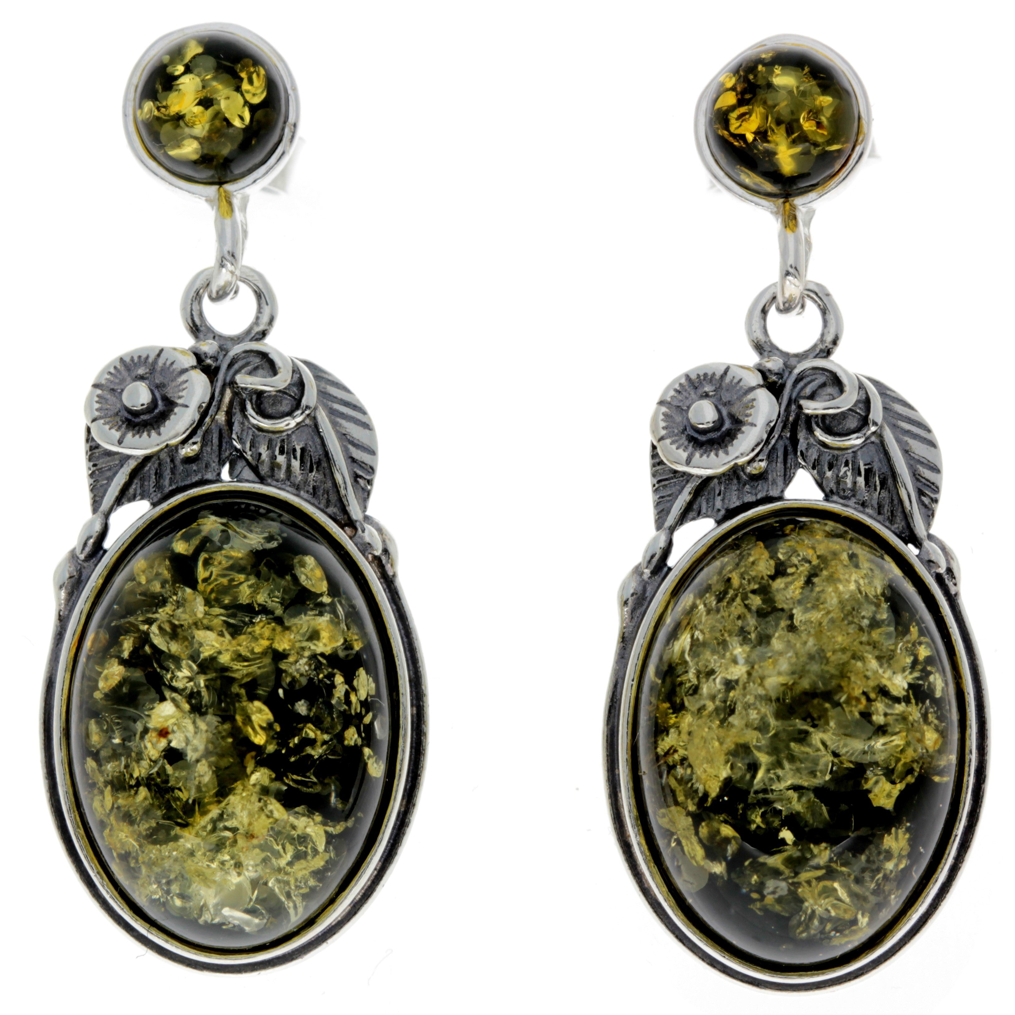 925 Sterling Silver & Baltic Amber Large Drop Earrings - 5405