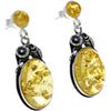 925 Sterling Silver & Baltic Amber Large Drop Earrings - 5405