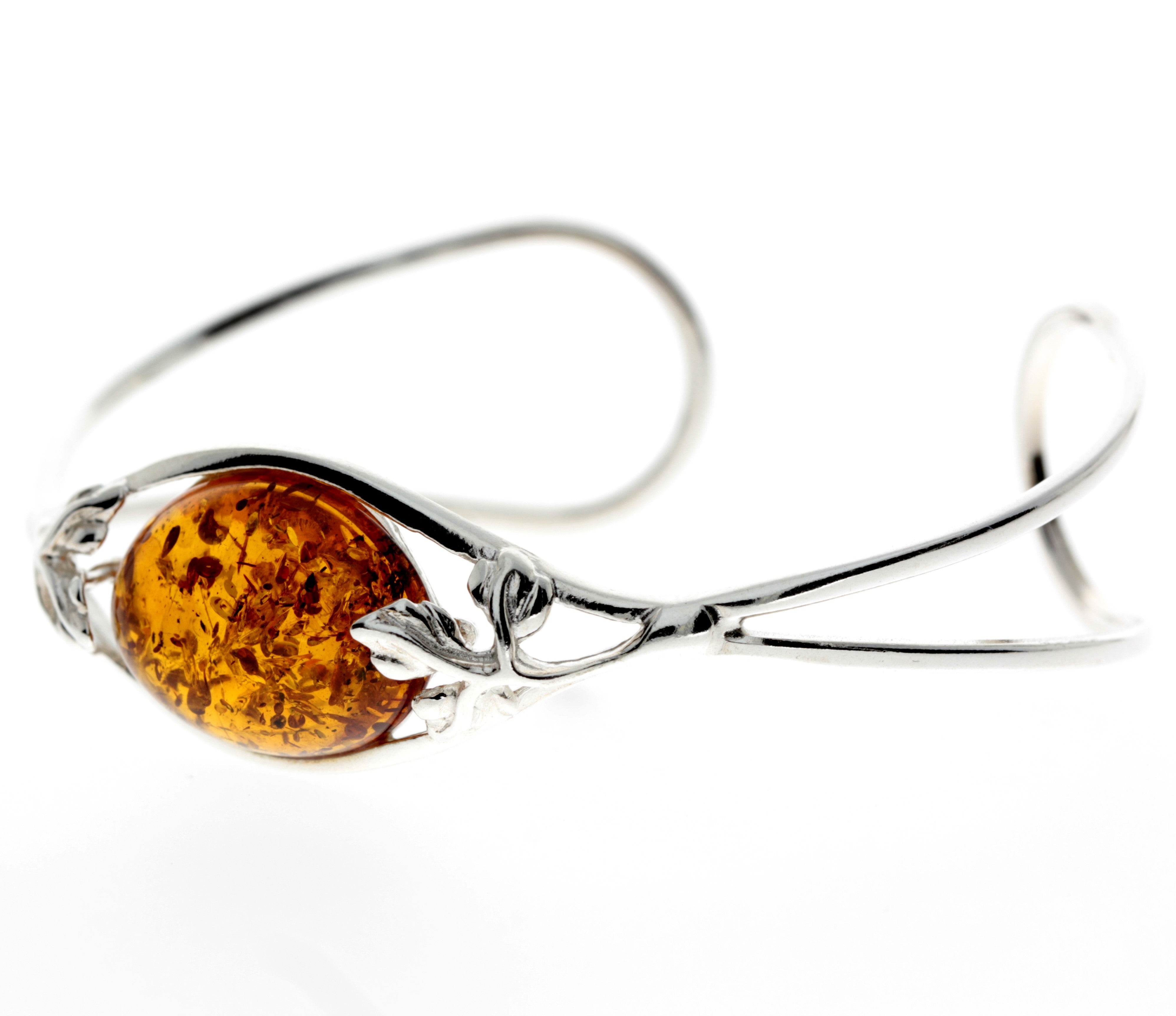 925 Sterling Silver & Baltic Amber Bangle - GL511