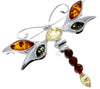 925 Sterling Silver & Genuine Baltic Amber Dragonfly Butterfly Brooch - M817