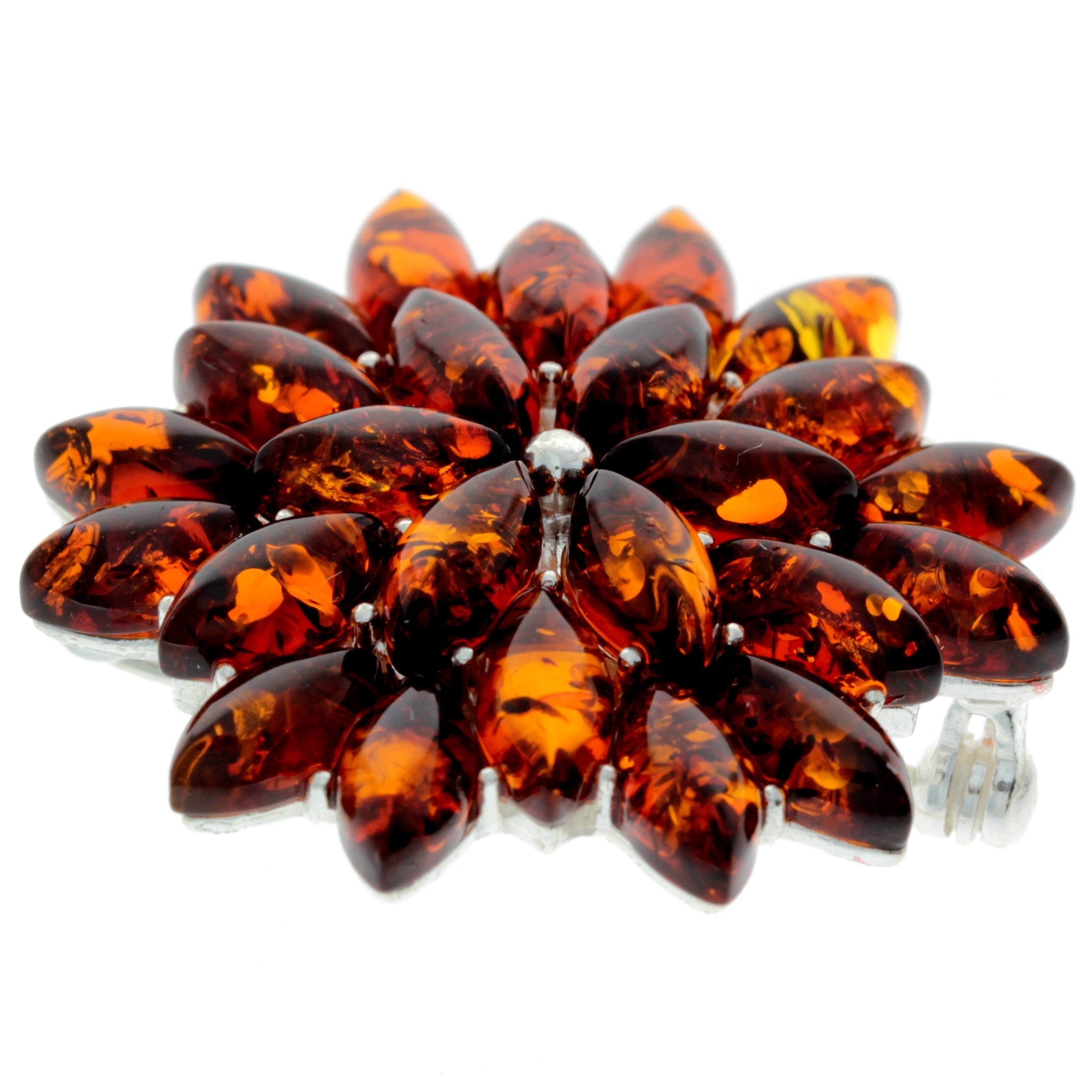 925 Sterling Silver & Baltic Amber Modern Unusual Brooch - 4026