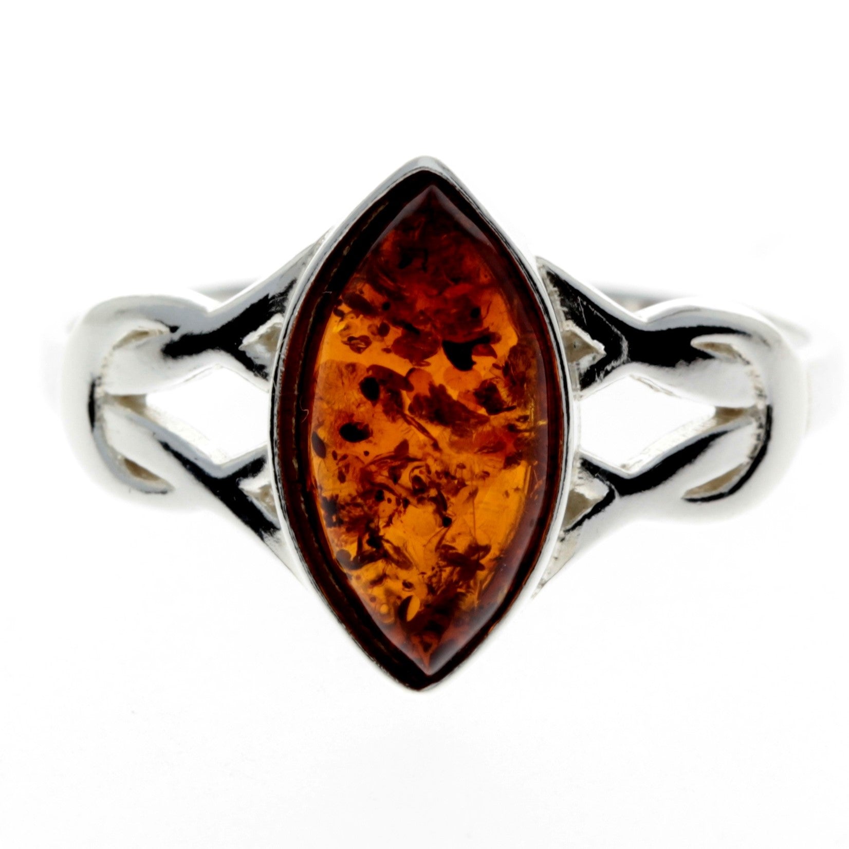 925 Sterling Silver & Baltic Amber Celtic Ring - M714