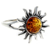 925 Sterling Silver & Genuine Baltic Amber Sun Ring - 7374