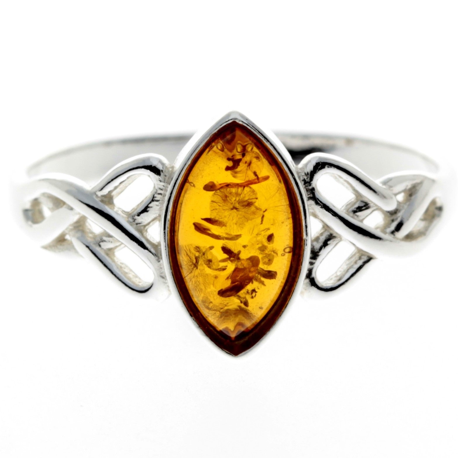 925 Sterling Silver & Genuine Baltic Amber Celtic Ring - M729