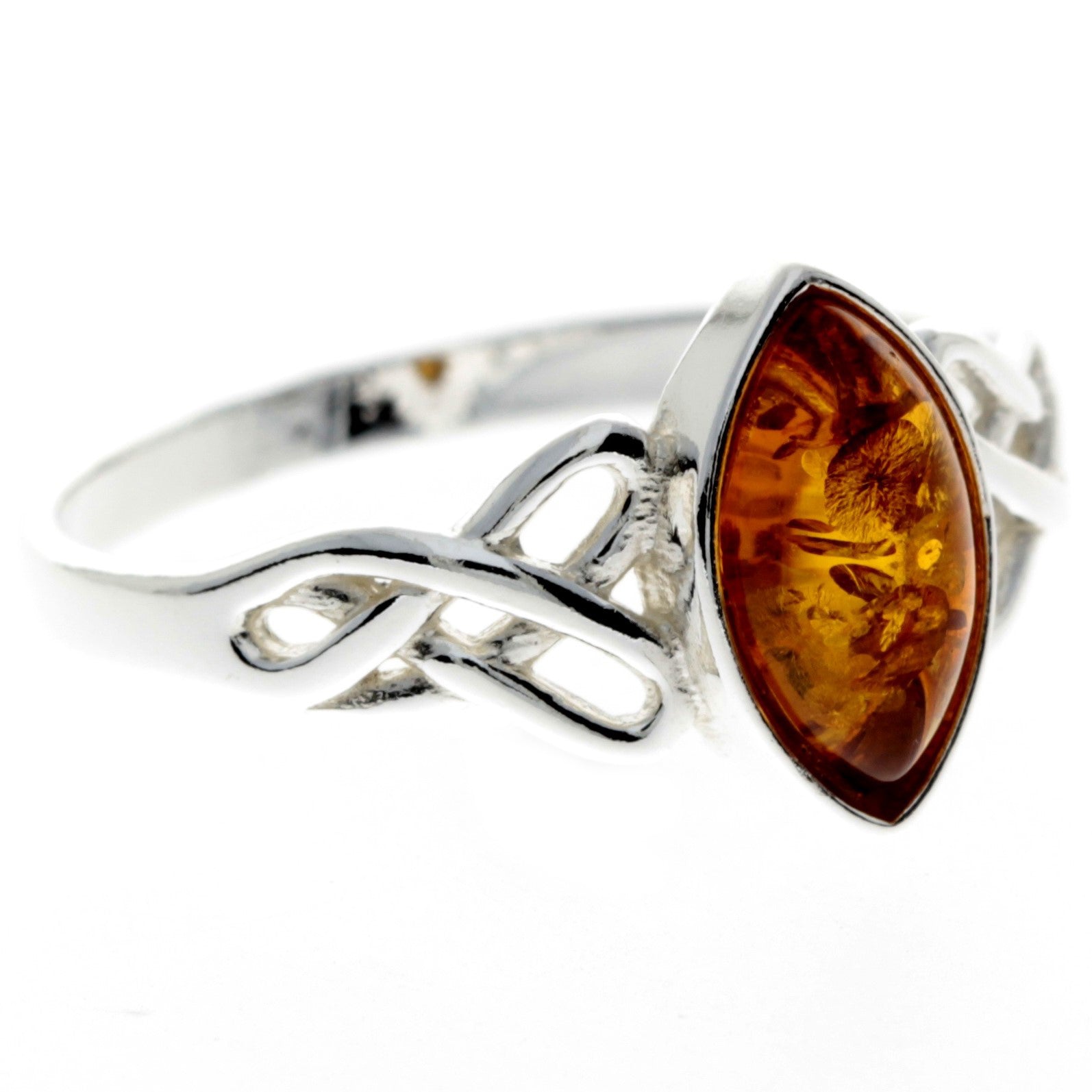 925 Sterling Silver & Genuine Baltic Amber Celtic Ring - M729