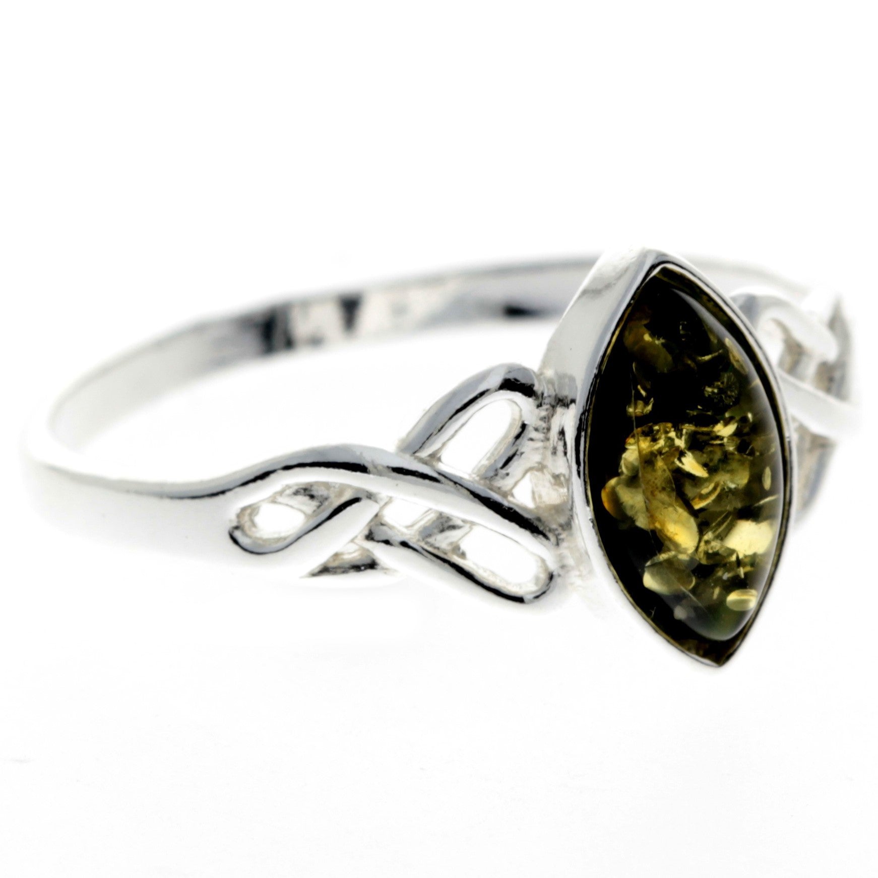 925 Sterling Silver & Genuine Baltic Amber Celtic Ring - M729