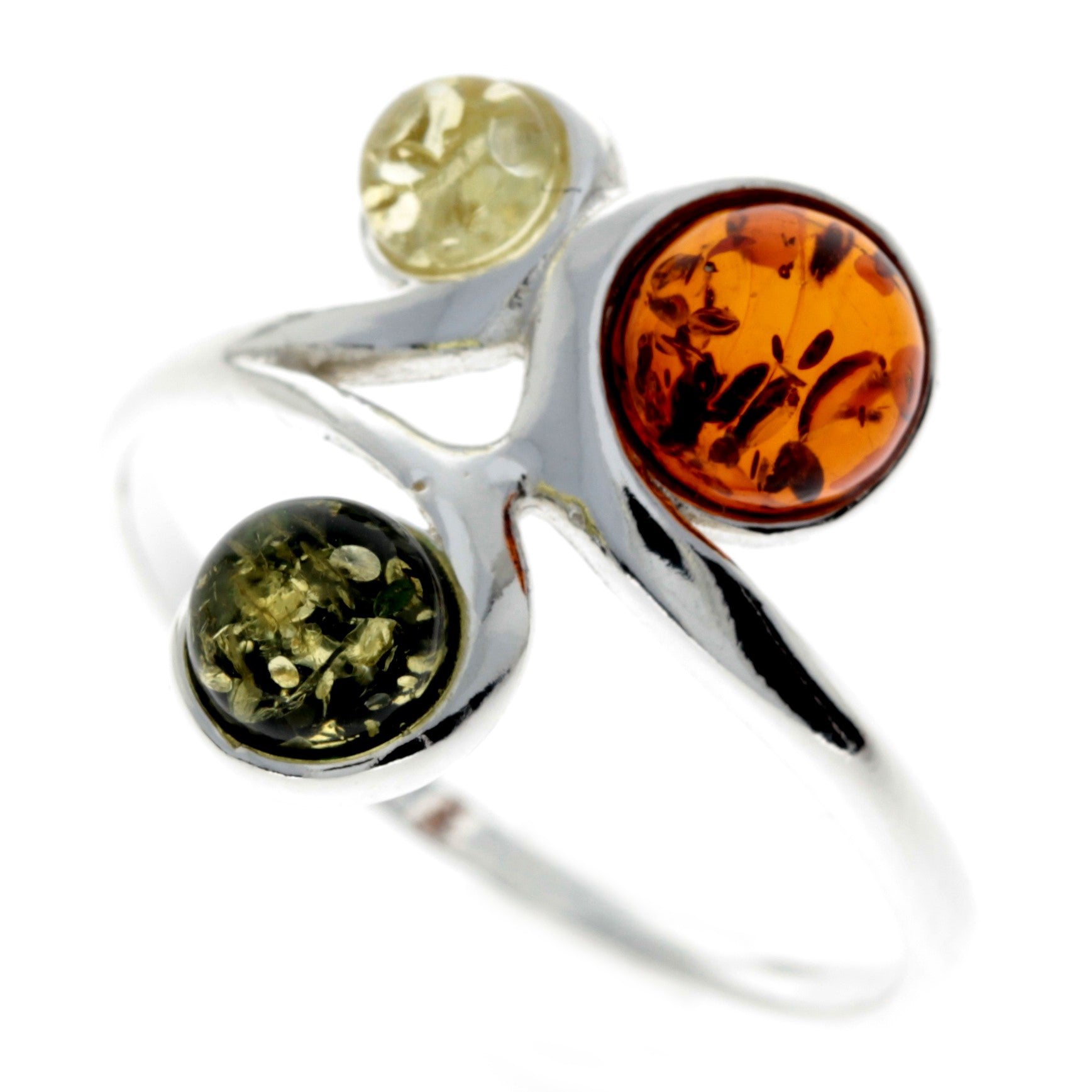 925 Sterling Silver & Baltic Amber 3 Stone Ring - M732