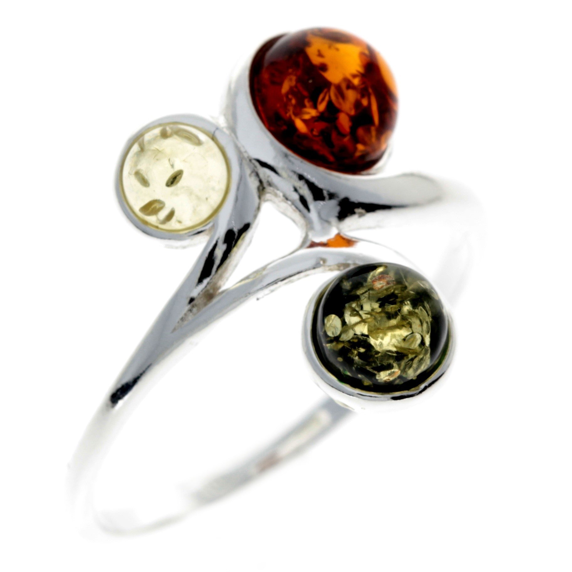 925 Sterling Silver & Baltic Amber 3 Stone Ring - M732