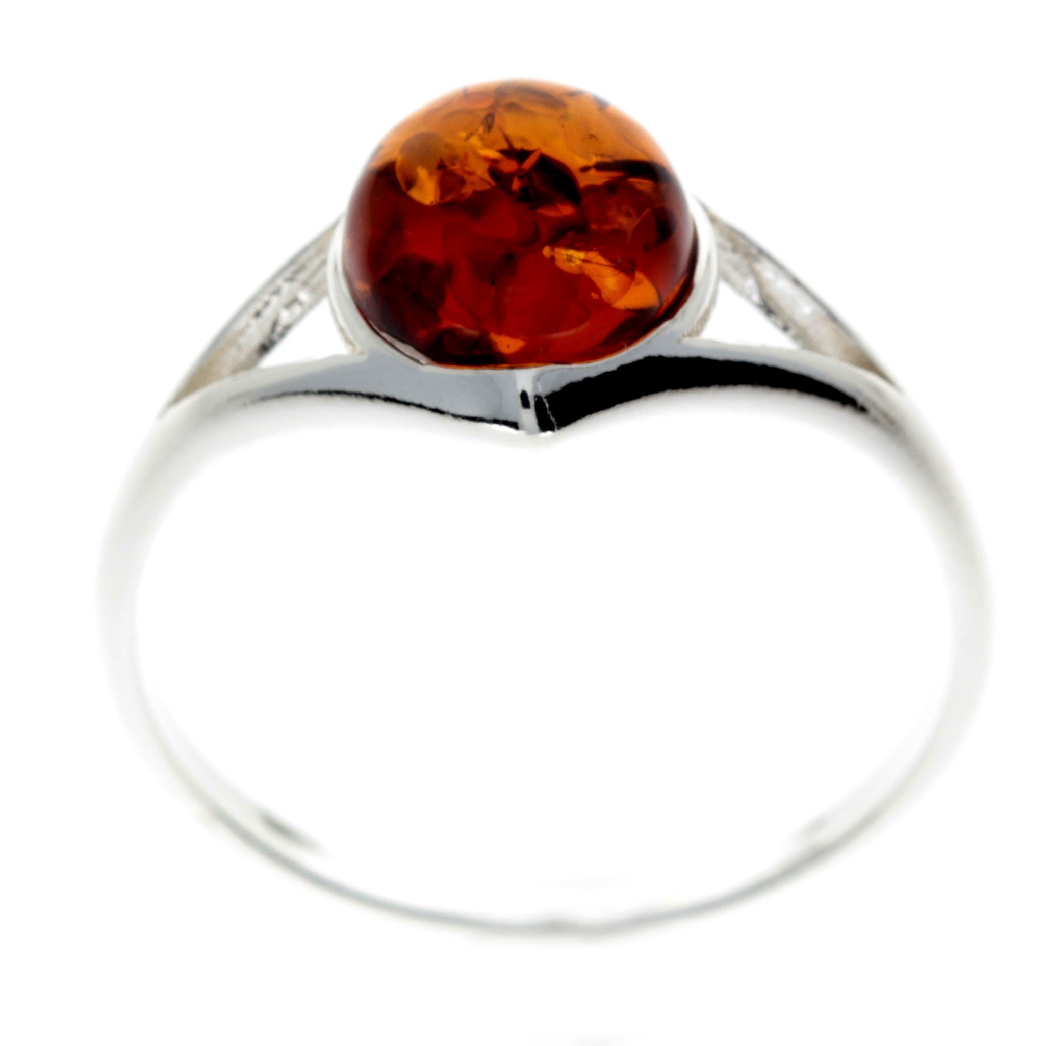 925 Sterling Silver & Baltic Amber Classic Round Stone Ring - M731