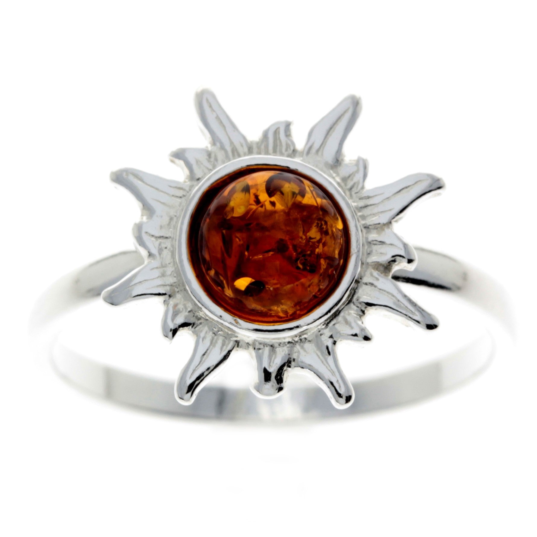 925 Sterling Silver & Baltic Amber Sun / Star Ring - M730