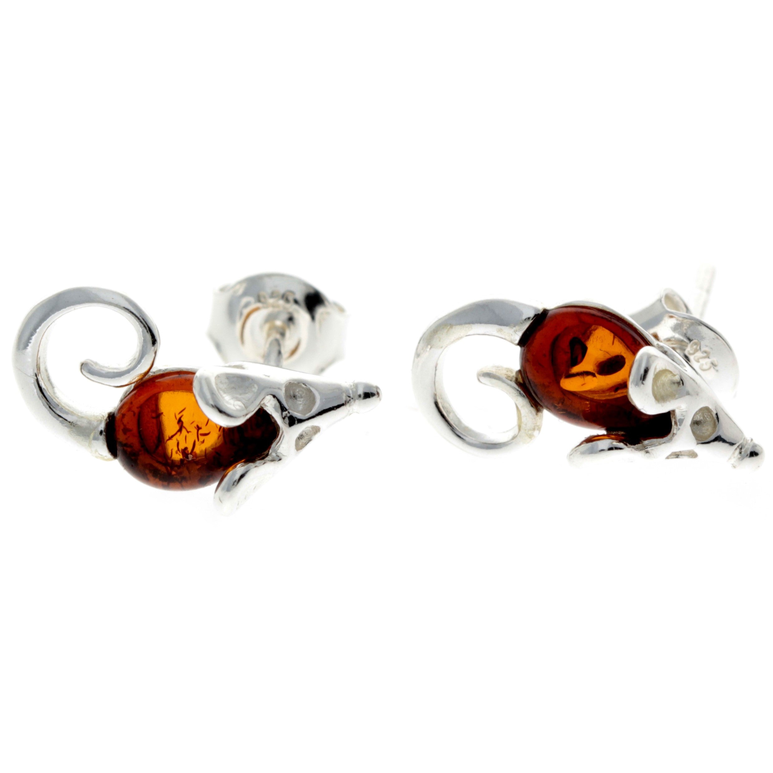 925 Sterling Silver & Baltic Amber Little Mouse Earrings - GL188