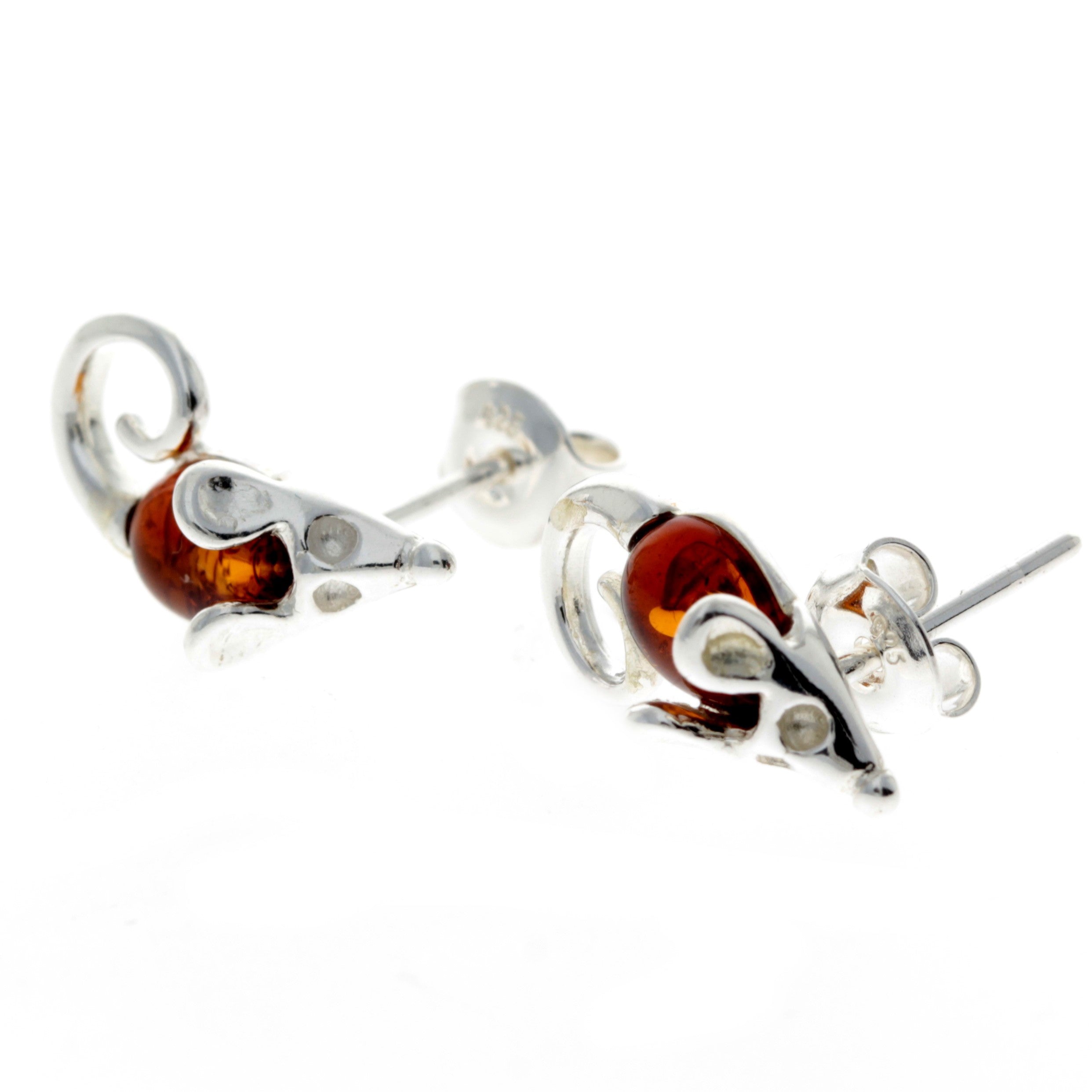 925 Sterling Silver & Baltic Amber Little Mouse Earrings - GL188