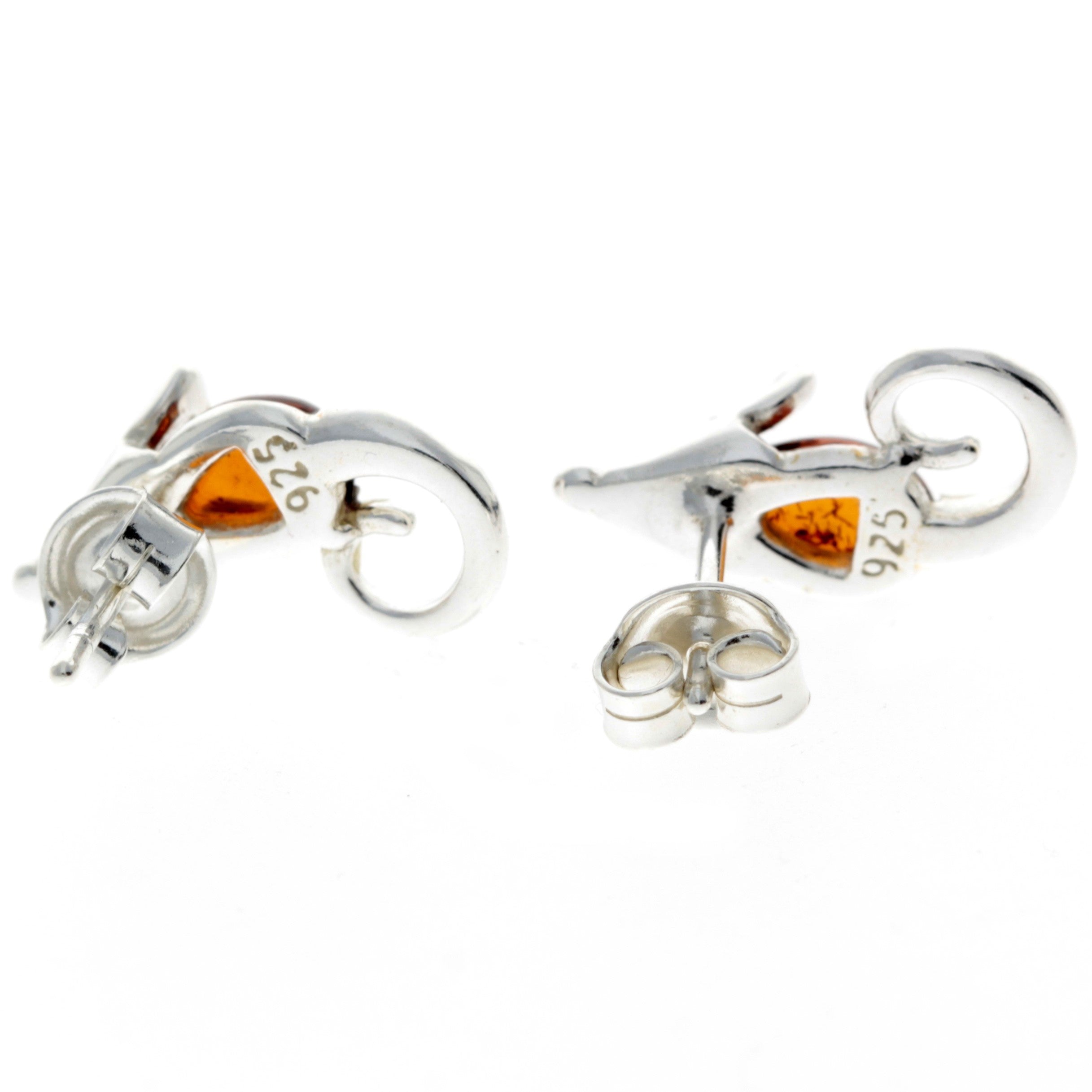 925 Sterling Silver & Baltic Amber Little Mouse Earrings - GL188