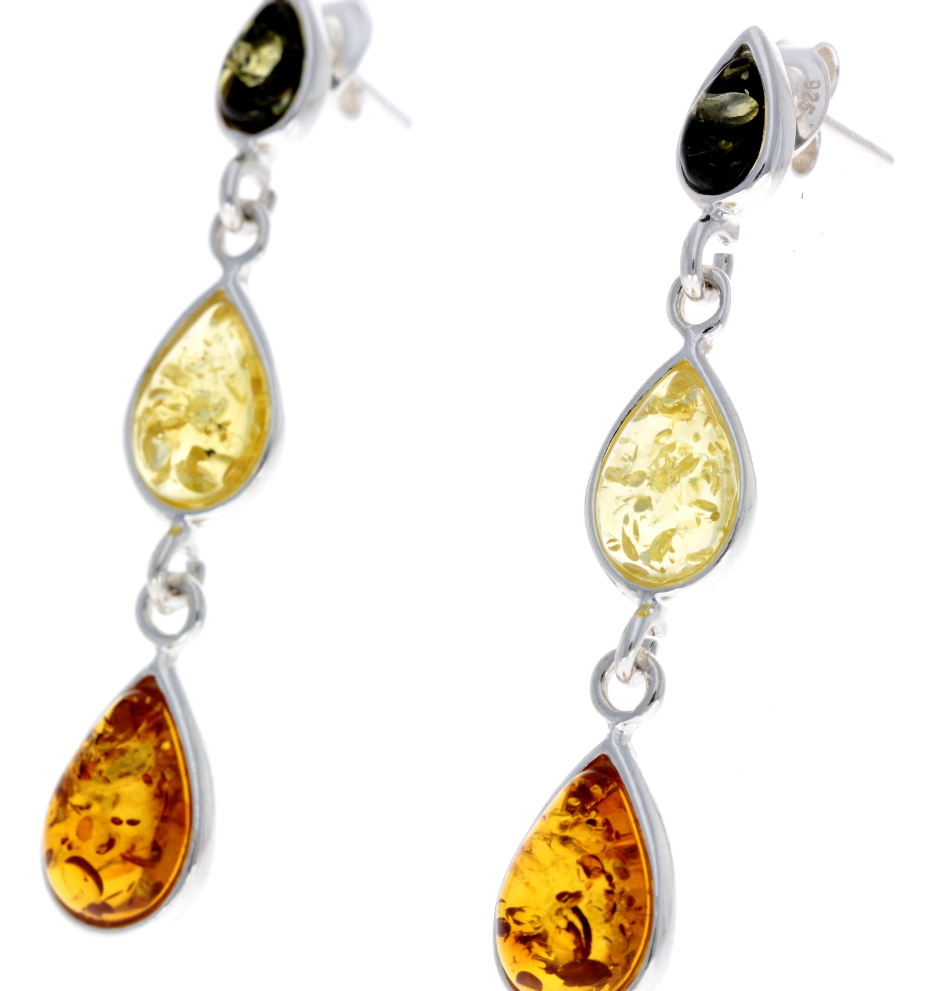 925 Sterling Silver and Genuine Baltic Amber Dangly Drop Earrings - GL150