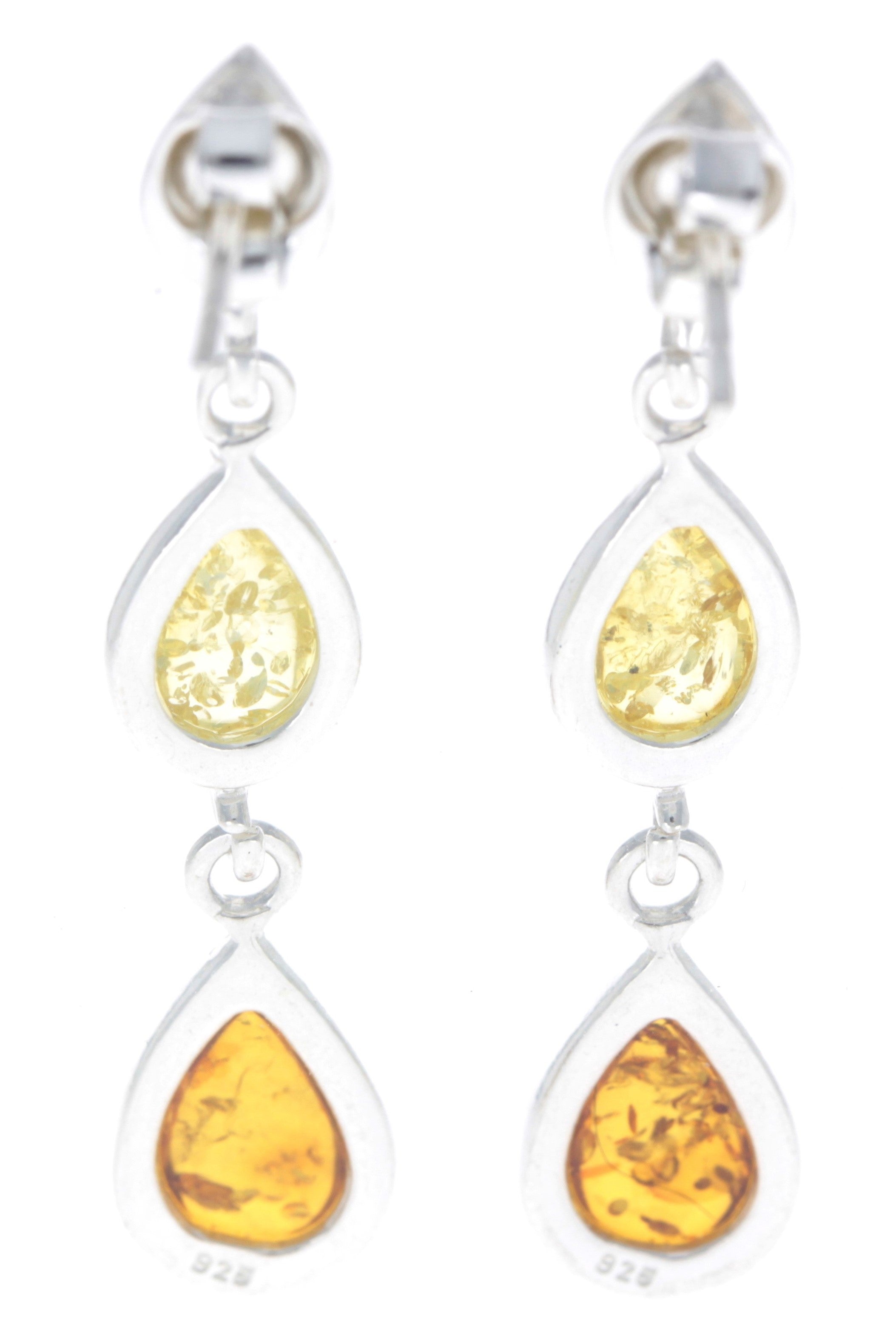 925 Sterling Silver and Genuine Baltic Amber Dangly Drop Earrings - GL150